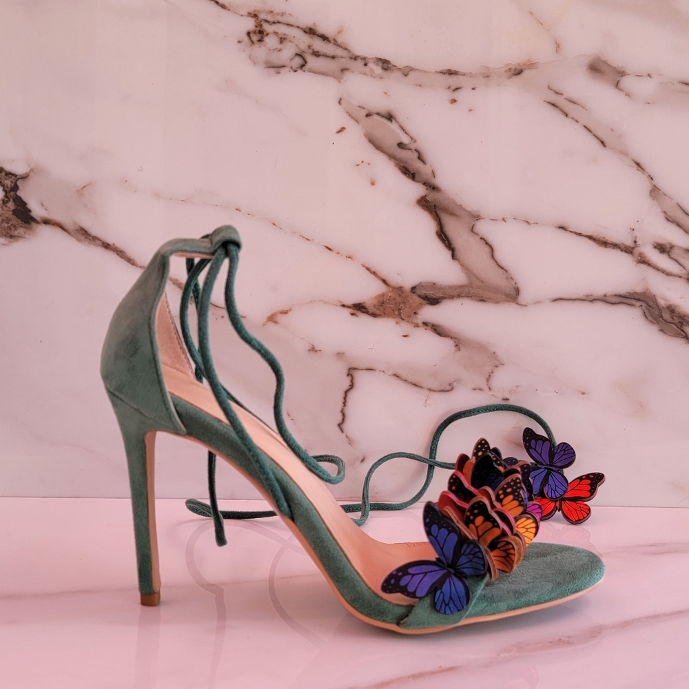 BUTTERLIES Stiletto Heels green suede Size 40